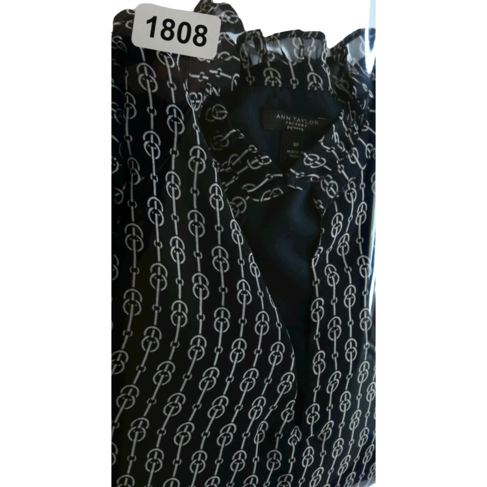 Ann Taylor Blue White Shift Dress 8P Petite Horse Artsy Bridle Pattern Career - Picture 5 of 5